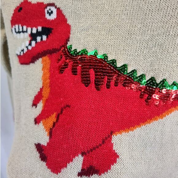 Almost Famous Tan V-Neck T-Rex Seather with Sequins, XS - Picture 4 of 7